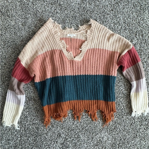 Miracle V-neck raw edge striped sweater - Picture 2 of 5